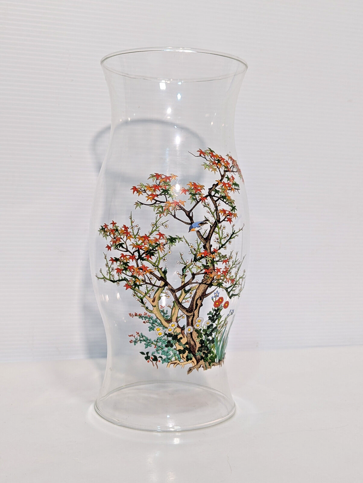 Vintage Hurricane Lamp Glass, Candle Cover, Chimney, Centerpiece, Bird, Foliage