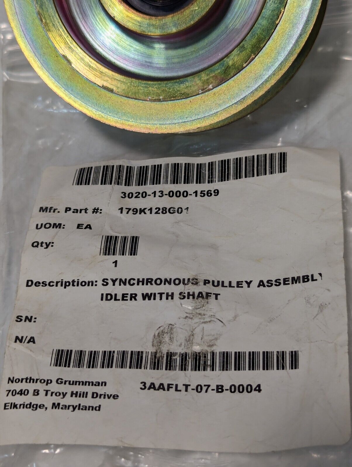 179K128G01 Synchronous Idler Pulley Assembly with Shaft, 3020-13-000-1569