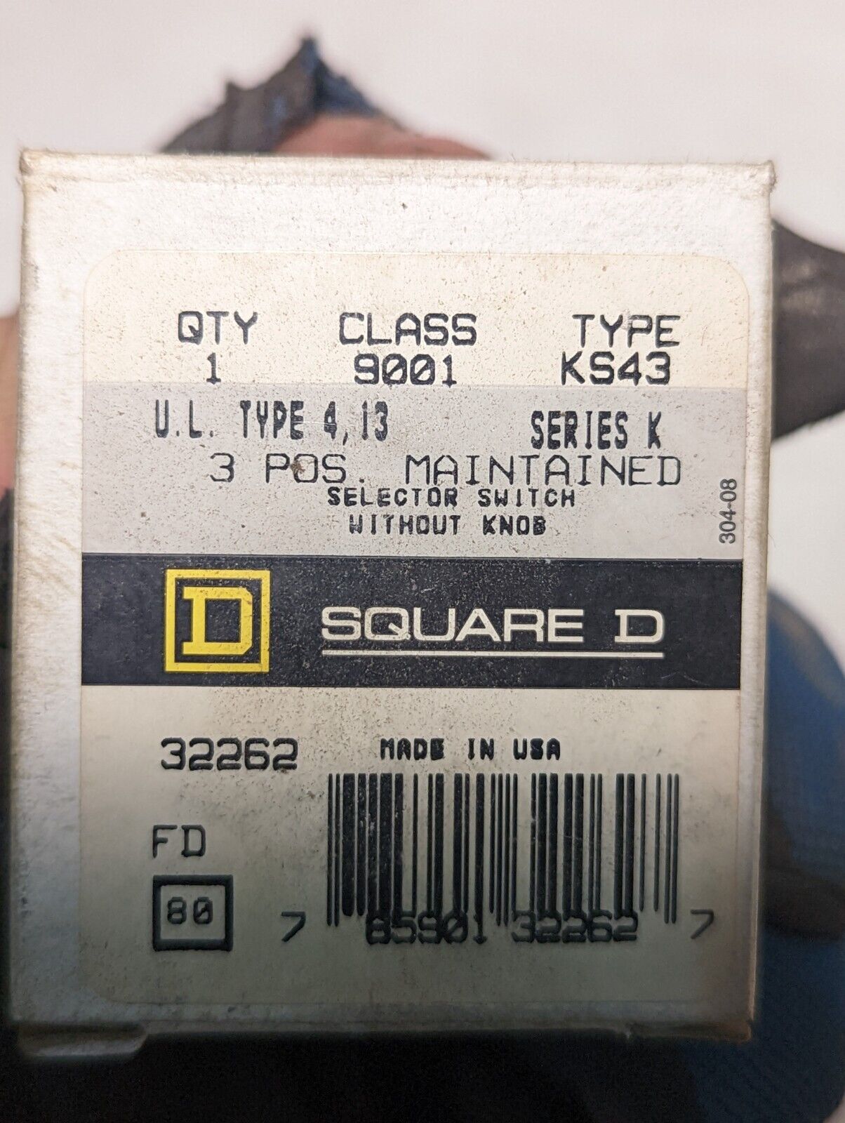Square D 9001KS43 Selector Switch Without Knob CLASS 9001 TYPE KS43 SERIES K