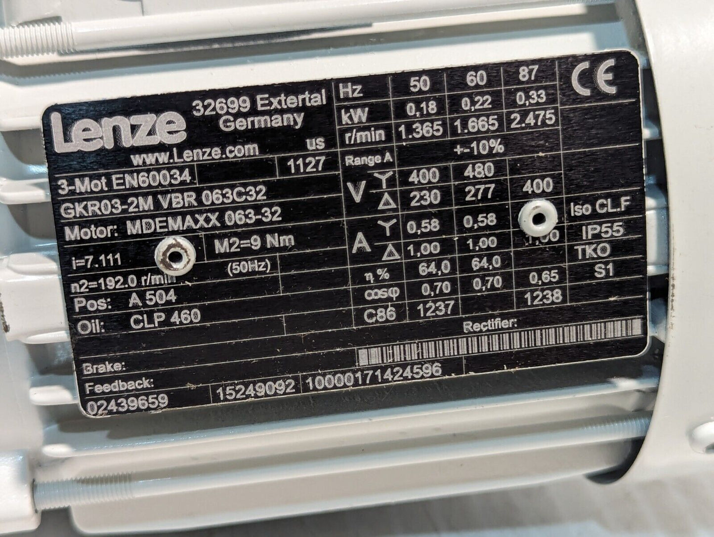 NEW Lenze GKR03-2M VBR 063C32 2-Stage Gearbox Motor - Free Shipping