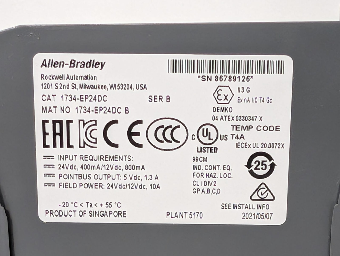 Allen Bradley 1734-EP24DC POINT I/O Extension Power Module Ser B 1734-EP24DC B