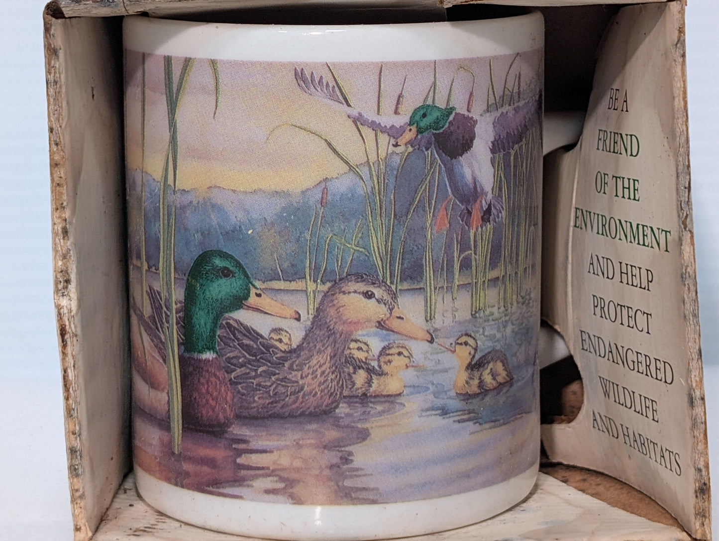 Vintage 1990s Friends of the Environment Mallard Duck Family Coffee Mug Cup
