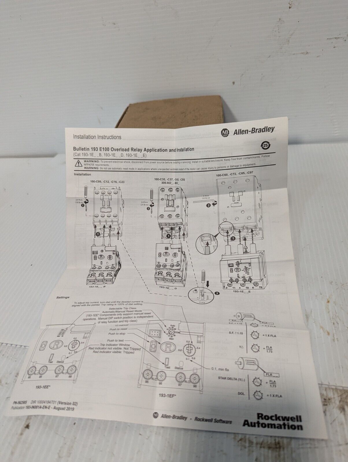 Allen-Bradley E100, 193-1EEEB overload relay, class 10/20, manual/auto-manual