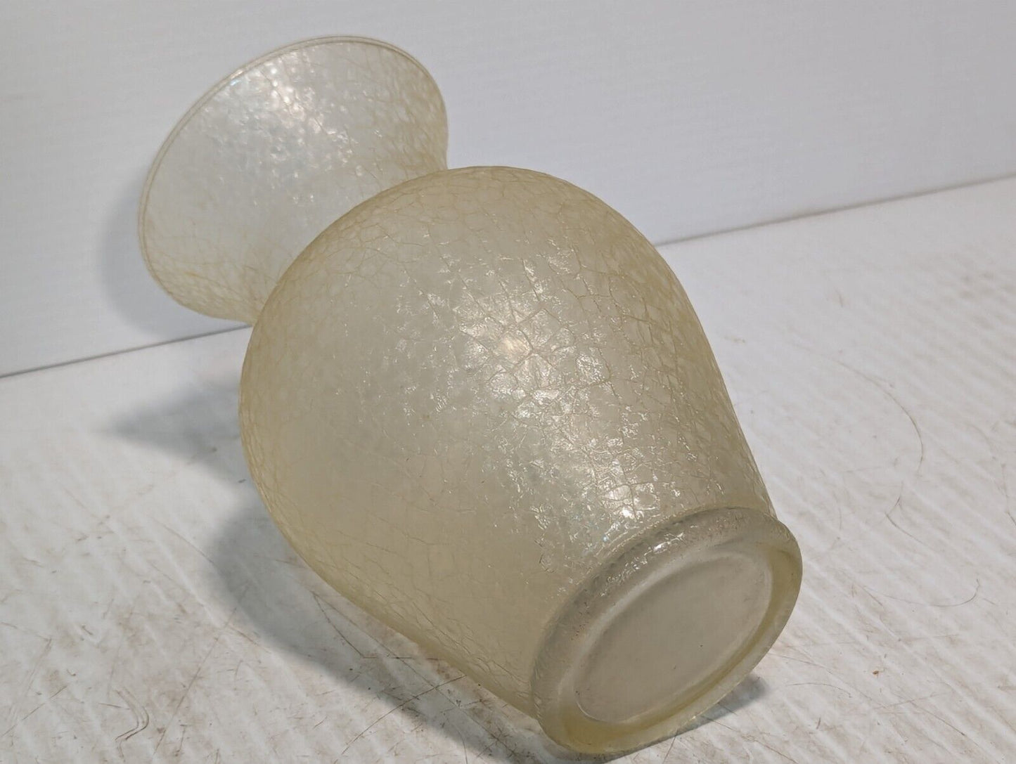 Vintage Libbey Frosted Crackle Glass Vase Pale Light Brown & Pearl - Free Ship