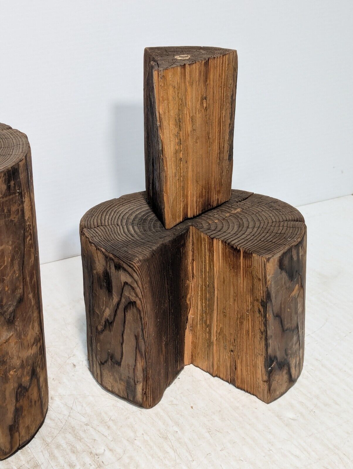 3 Piece Rustic Log Stools \ Tables, Beautifully Weathered - Free Shipping