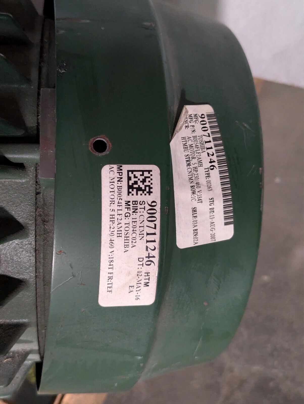 Toshiba B0054FLF2AMH03, 5 HP Motor, 1735 RPM, 230/460 V, 3 Ph, TEFC Fr, 60 Hz