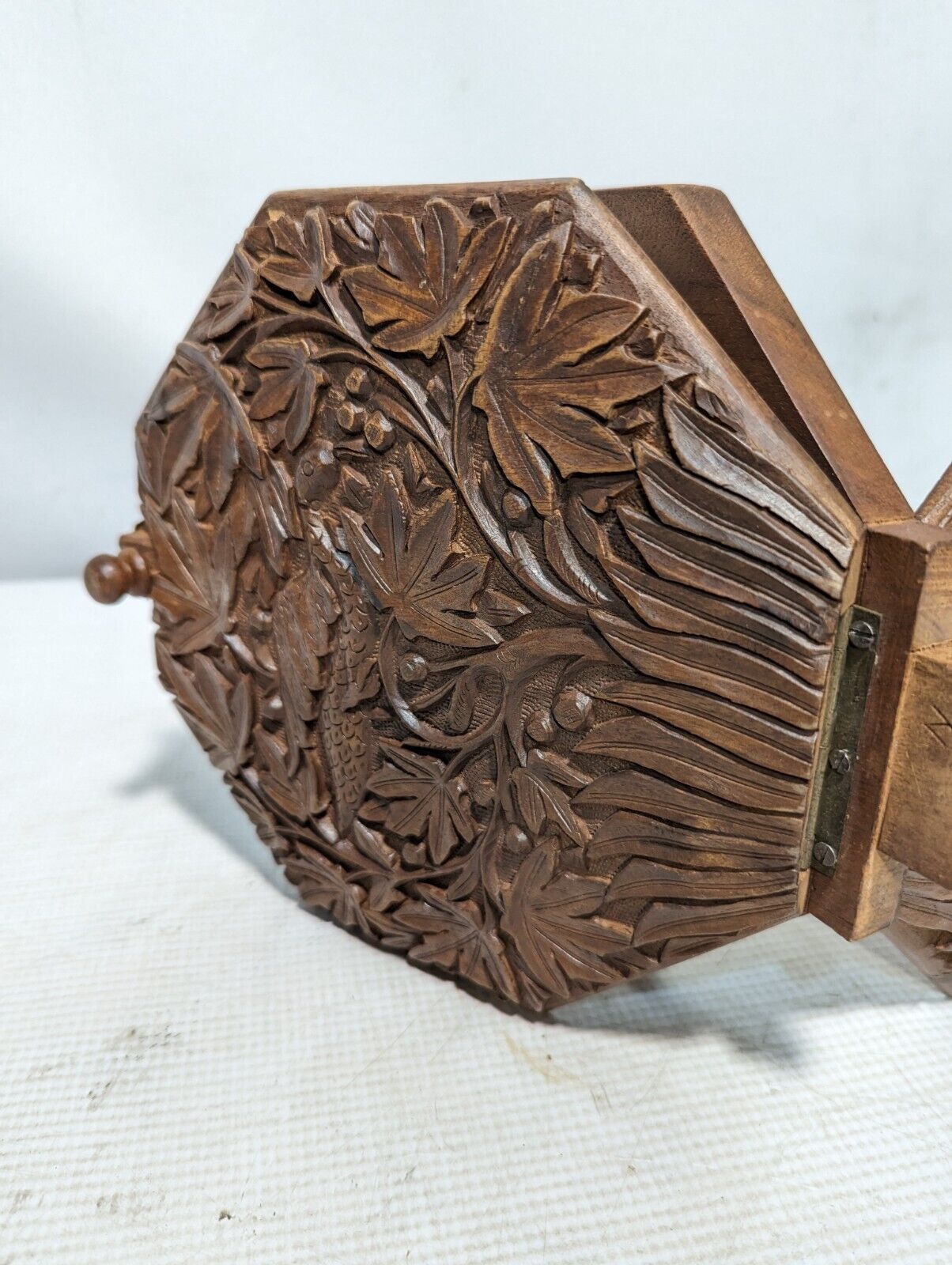 Vintage folding hand-carved 3-tier server, 11 inches x 7 inches