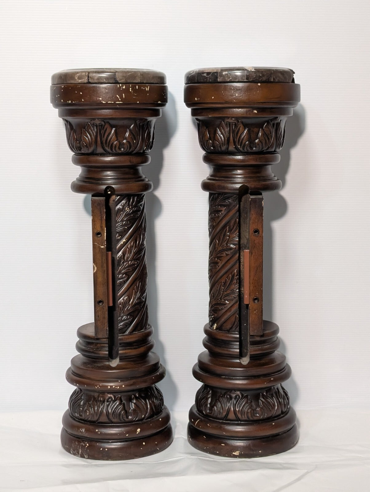 Vintage Pair of Carved Victorian Pedestals and Plant Stands
