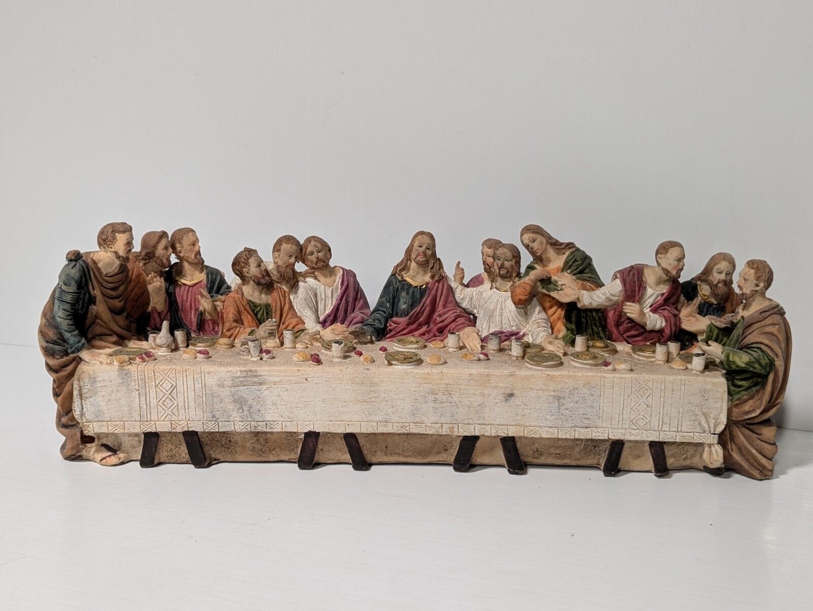 The Last Supper Jesus & Disciples Sculpture Christian Decor 14.5" L, 5" H, 4" W