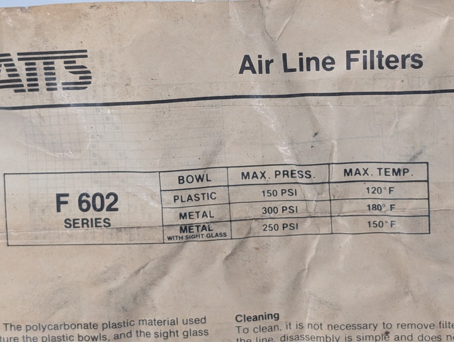 Watts Fluidair F602-034WJ M5 Pneumatic Filter, 250psi, 150º F Max Temp, 1/2"