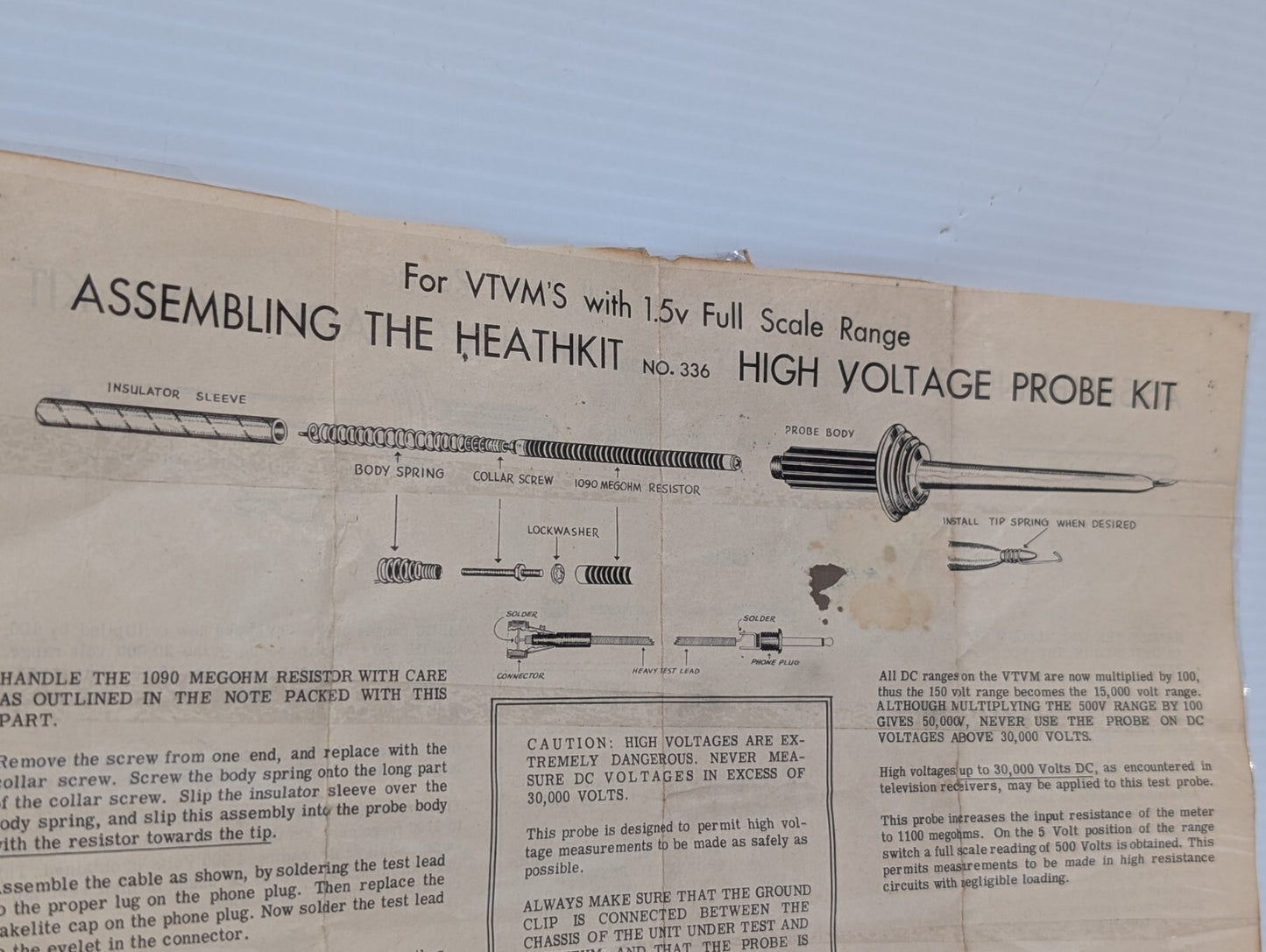 Vintage Heath Heathkit Model No. 336 High Voltage Test Probe with Manual