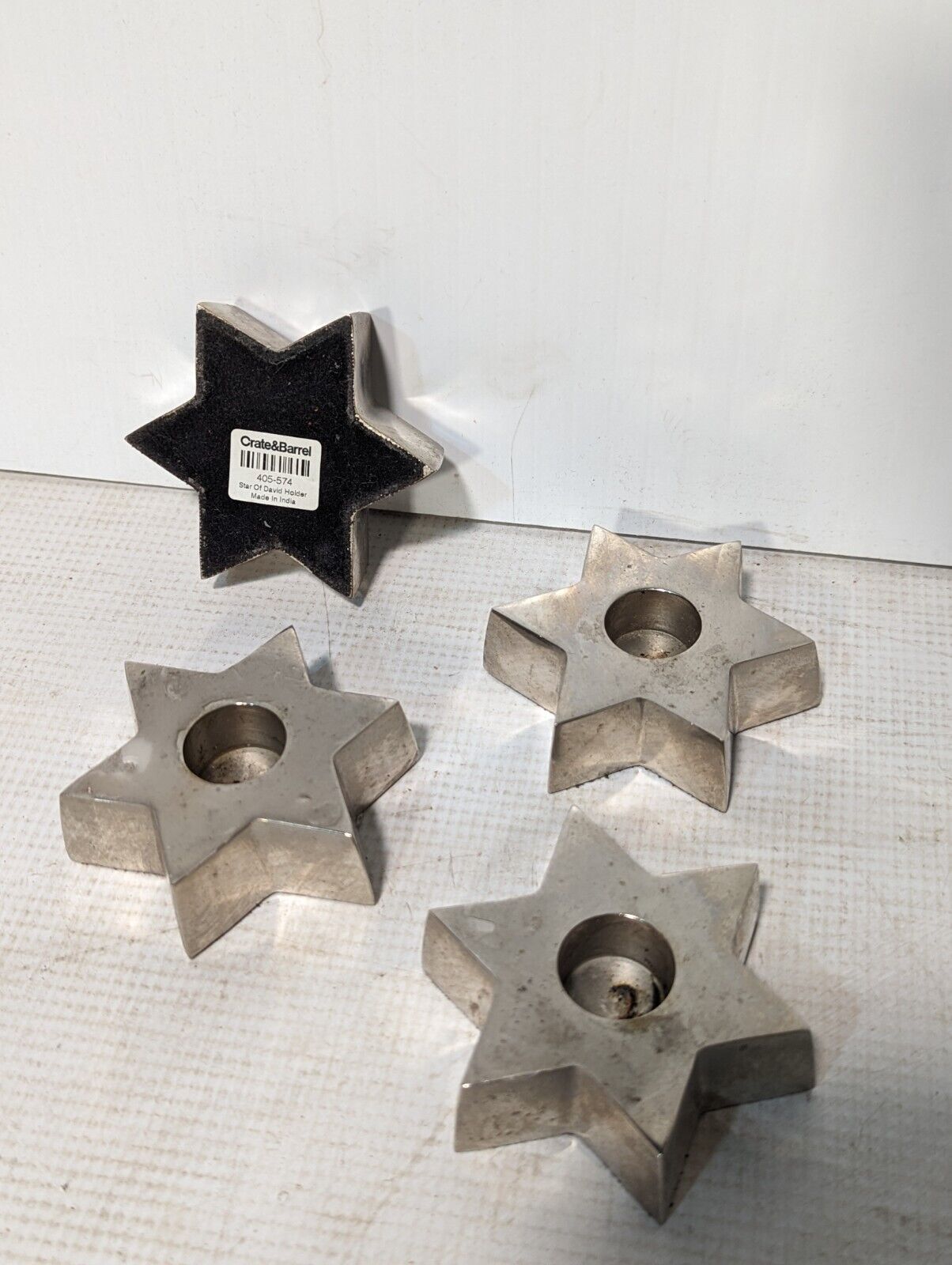 Set of 4 Crate and Barrel 405-574 Pillar Candle Holders, Star of David