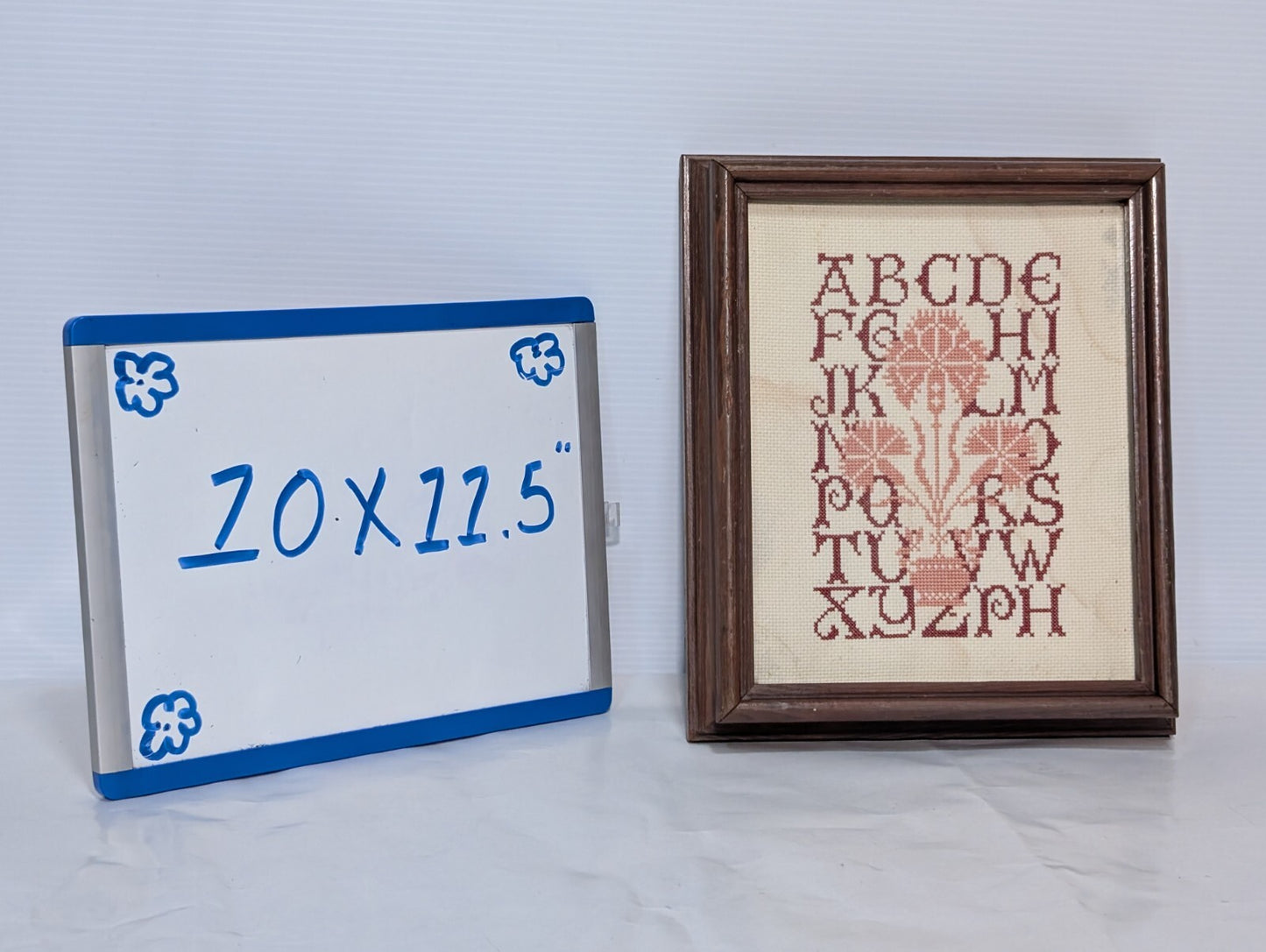 Vintage Framed Needlepoint Cross-Stitched Alphabet Quaker Sampler