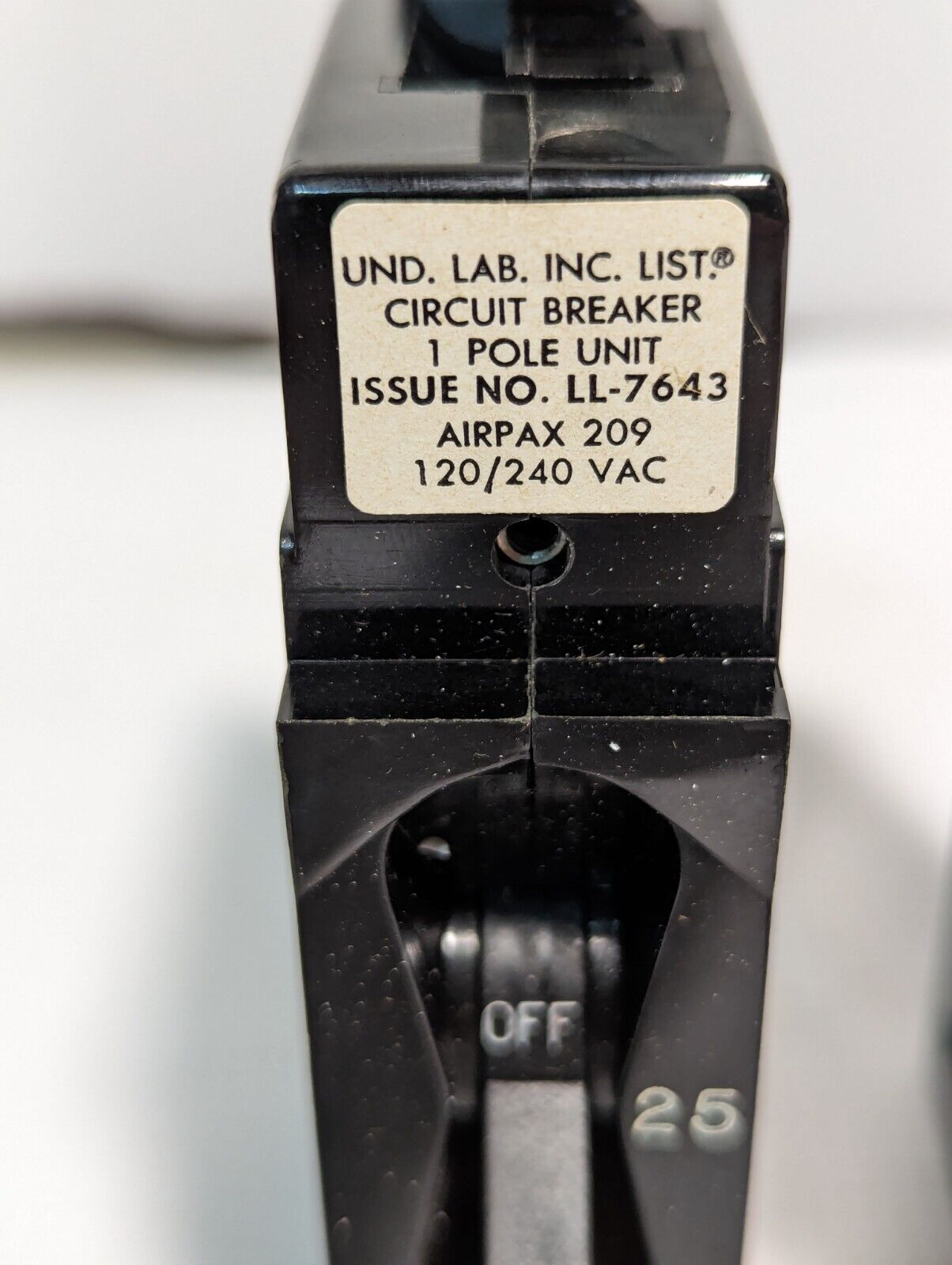 Airpax 209-1-6601-1 Circuit Breaker, 25A, 120/240 VAC, 1 Pole - Free Shipping