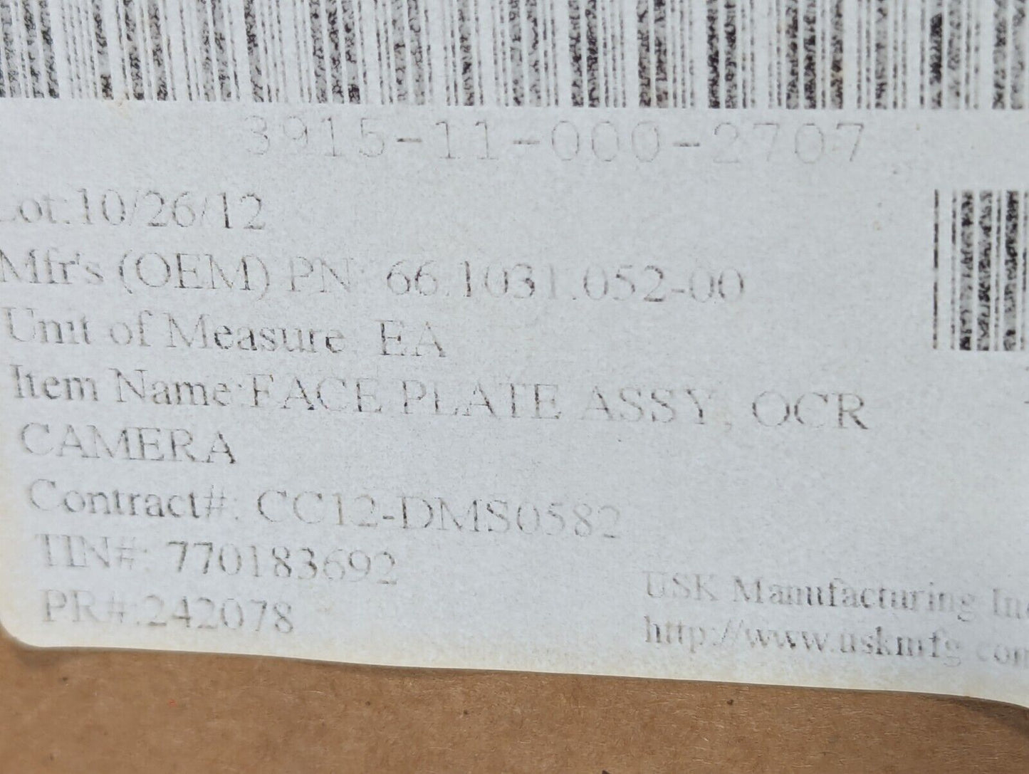Unbranded OCR Camera Face Plate Assembly 66.1031.052-00 - Free Shipping