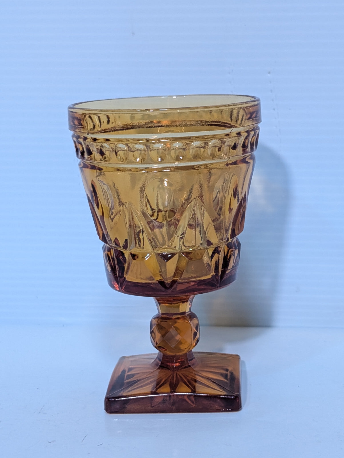 Vintage Colony Park Lane Amber Indiana Glass Goblet Chalice Square Base Pedestal