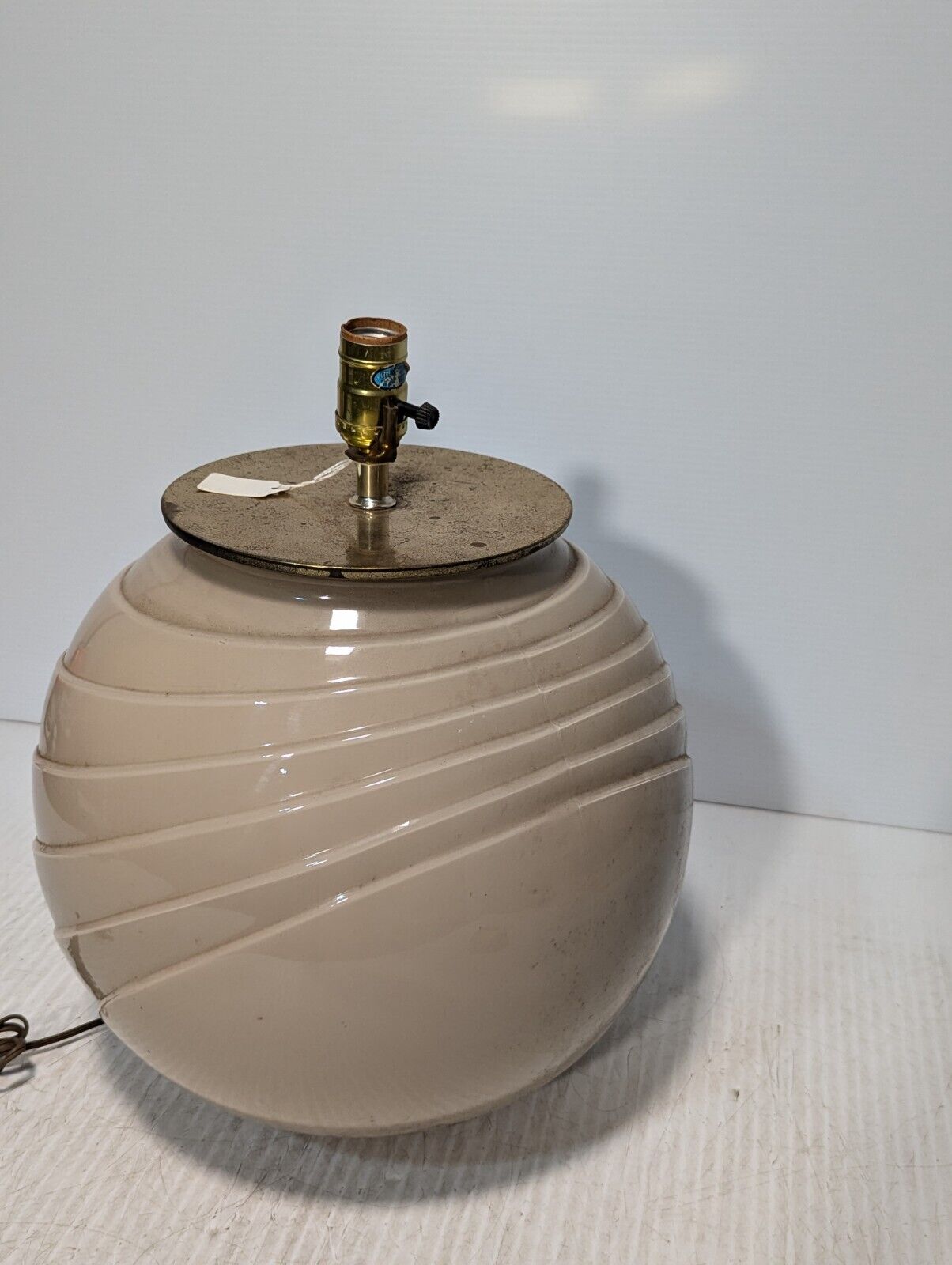 Vintage MCM Table Lamp, Beige, Round Body, No Shade - Free Shipping