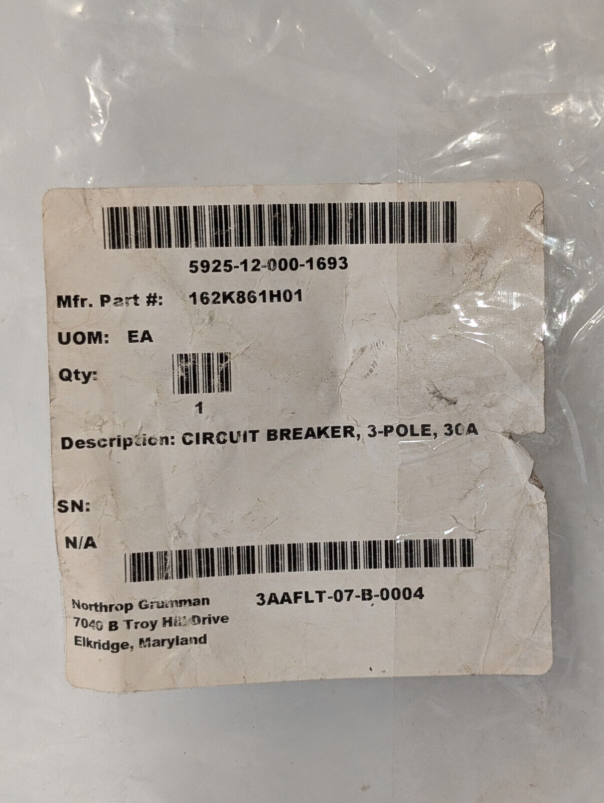ABB S203U-K30 Circuit Breaker, 3-Pole, 30 A, 162K861H01, 240 VAC, 50/60 Hz
