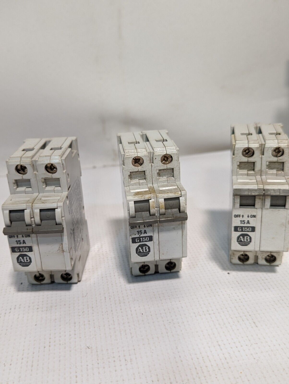 Lot of 3 Allen Bradley 1492-CB2-G150 Circuit Breakers, 15A 2P 480VAC