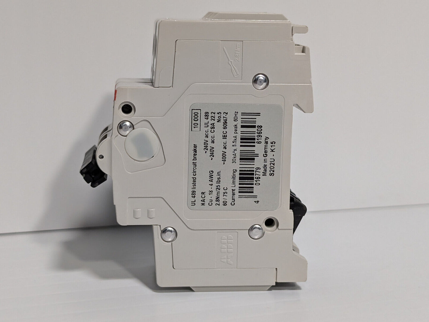 ABB S202U-K15 Circuit Breaker, 2-Pole, 240 VAC, 15 A, E212323, 50/60 Hz