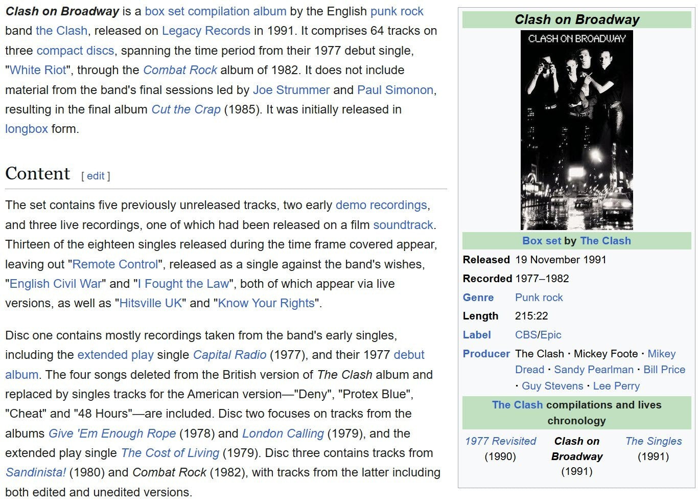 The Clash - Clash On Broadway Box Set, 3 CD’s With Booklets, 1991, Complete Set