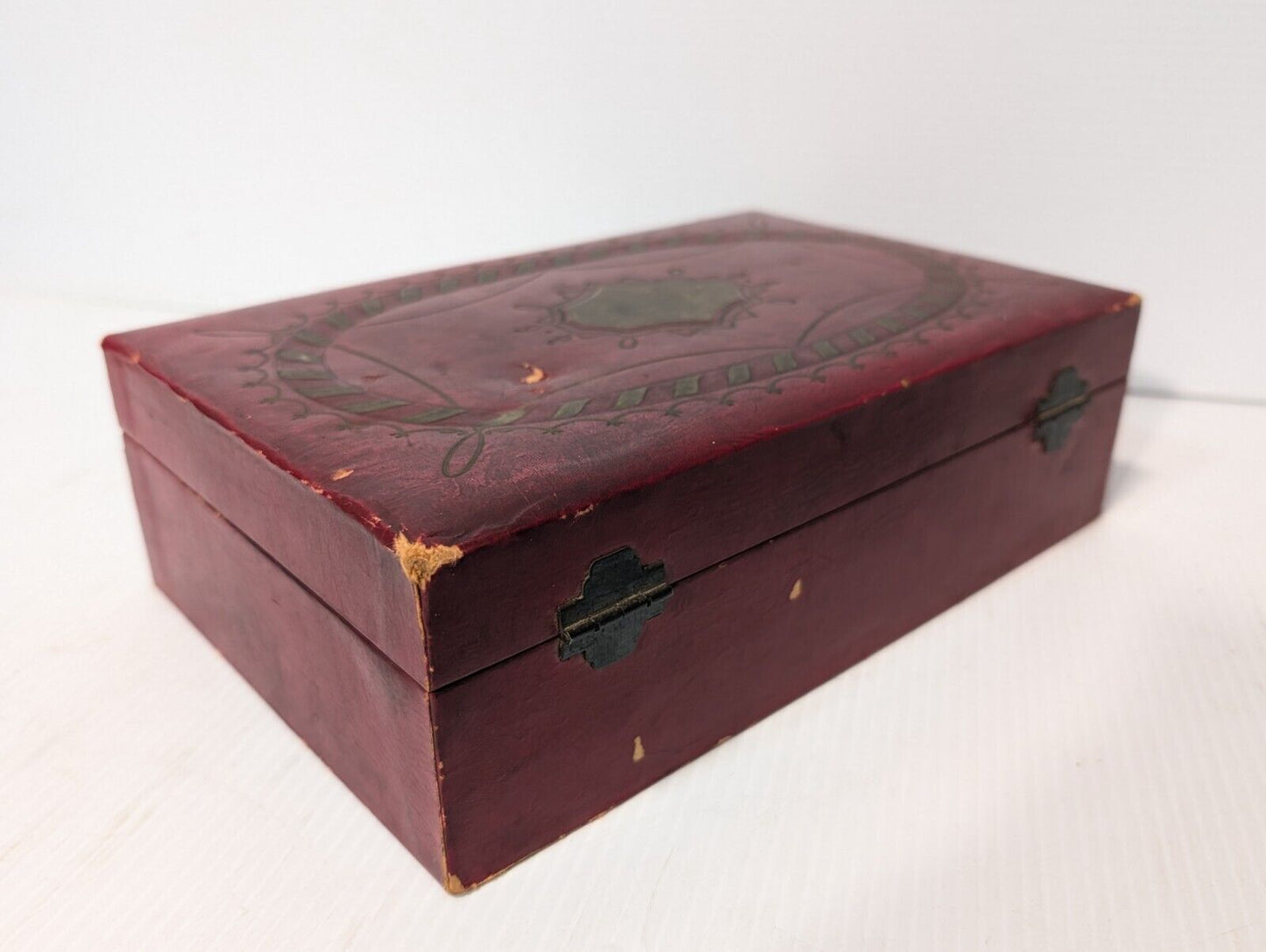 Vintage Jewelry Storage Deep Red, Jewelry Box w/ Vanity Mirror - Free Shipping