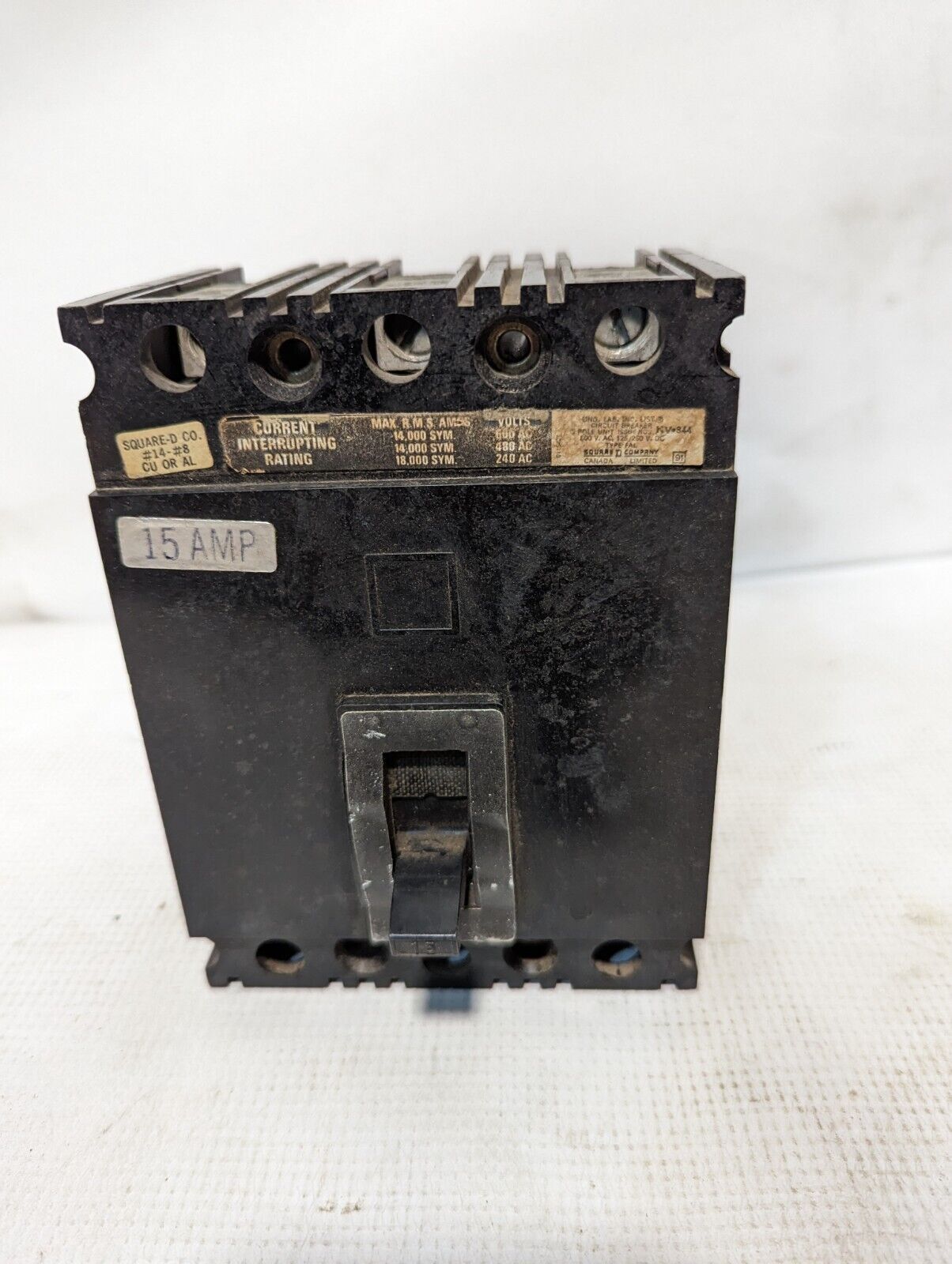 Square D FAL36015 Molded Case Circuit Breaker, 15A, 600v, 3-Pole