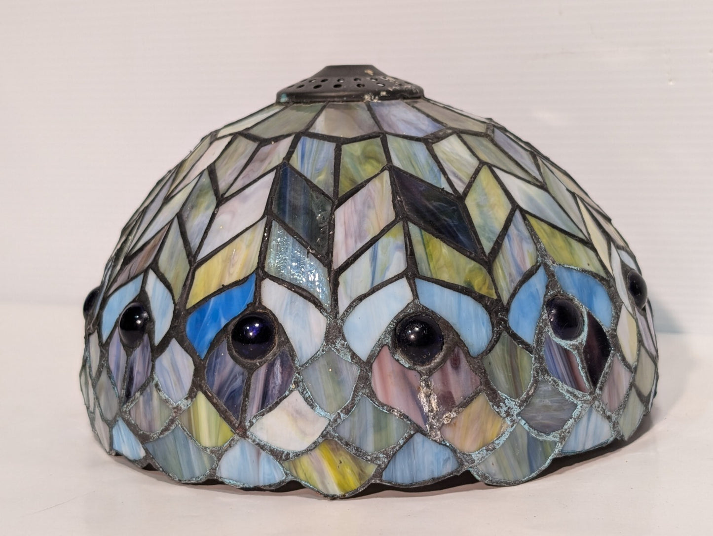 Vintage Leaded Glass Lamp Shade, 9" Wide, 6" Tall, Beautiful Piece
