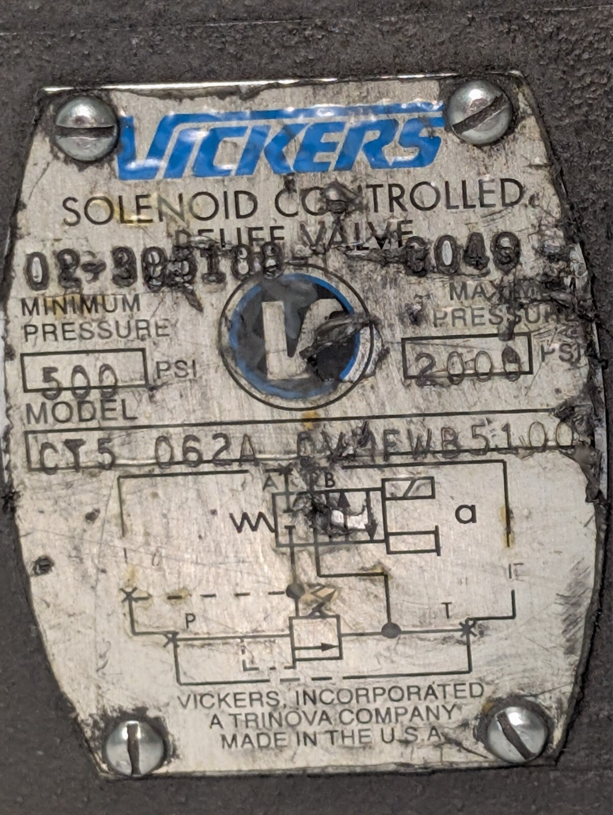 Vickers CT5 062A CV 1FW 5100 Solenoid Controlled Relief Valve 500-2000psi