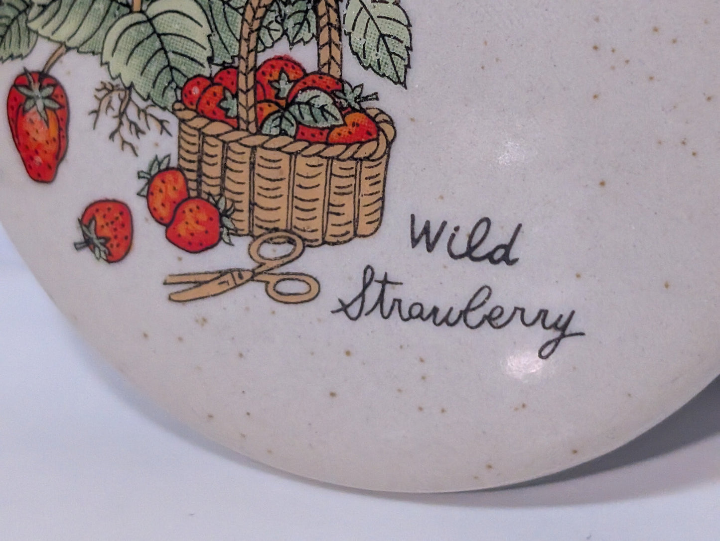 Vintage 1970s Covered, Lid, Coffee, Tea Mug Wild Strawberry, Speckled Stoneware