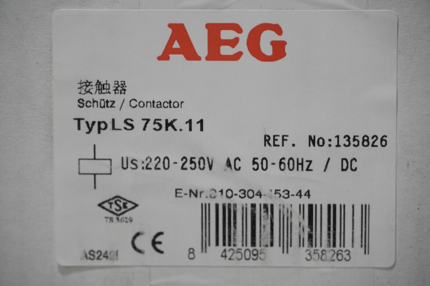 AEG TypLS 75K.11 contactor, 135826, 220-250VAC, 50-60Hz/DC
