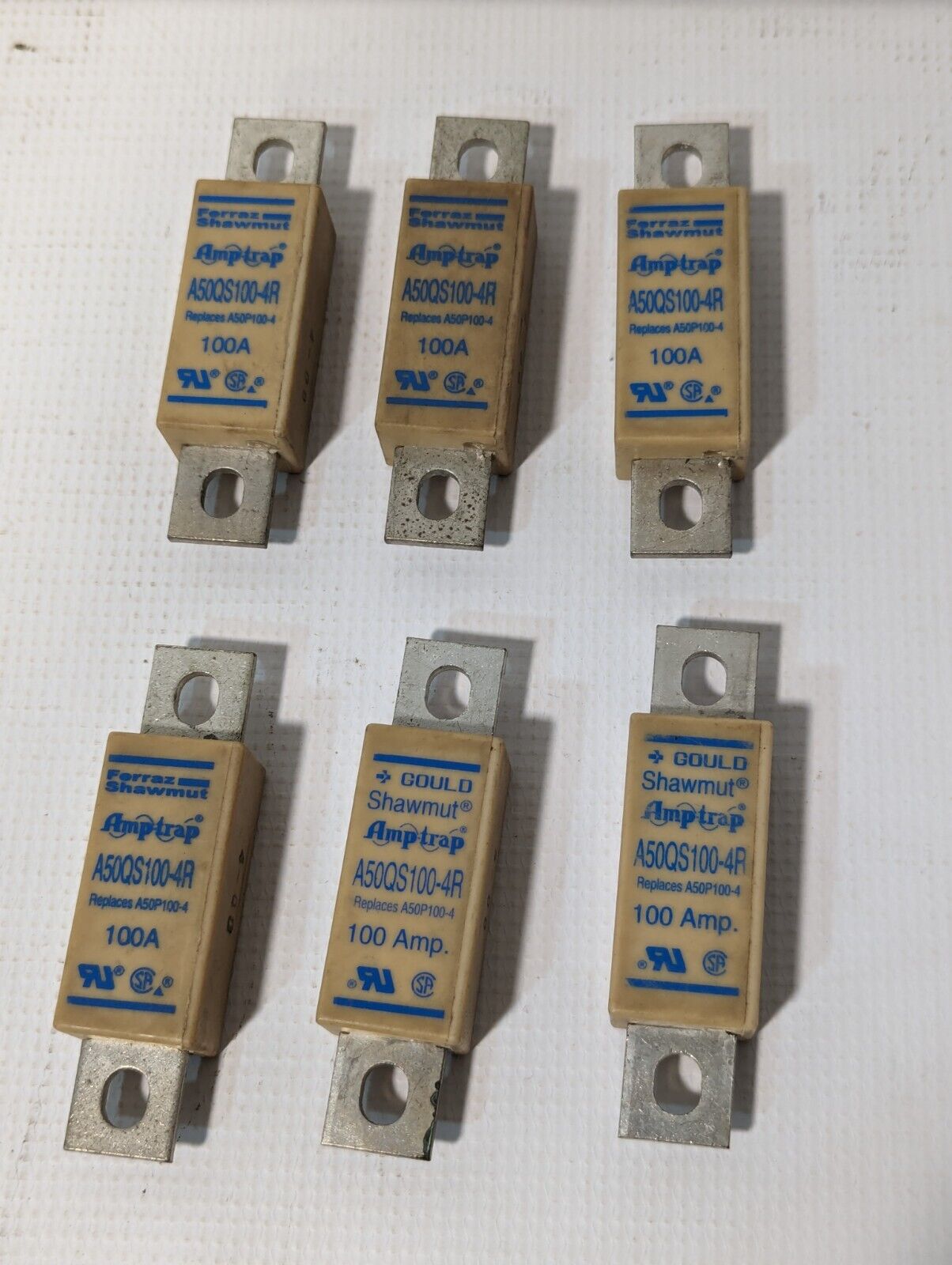 Lot of 6 Gould Shawmut A50QS100-4R Fuses, Amptrap, 100A - Free Shipping