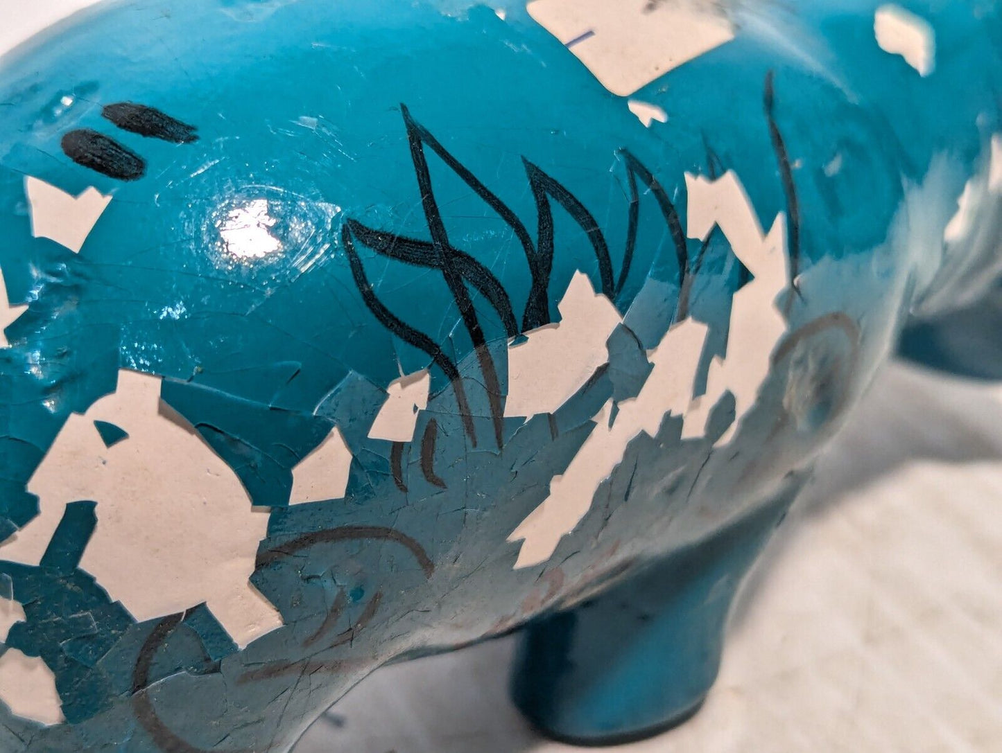 Vintage Blue Hippo, Dark Blue Green, Paper Weight, flecking paint -Free Shipping