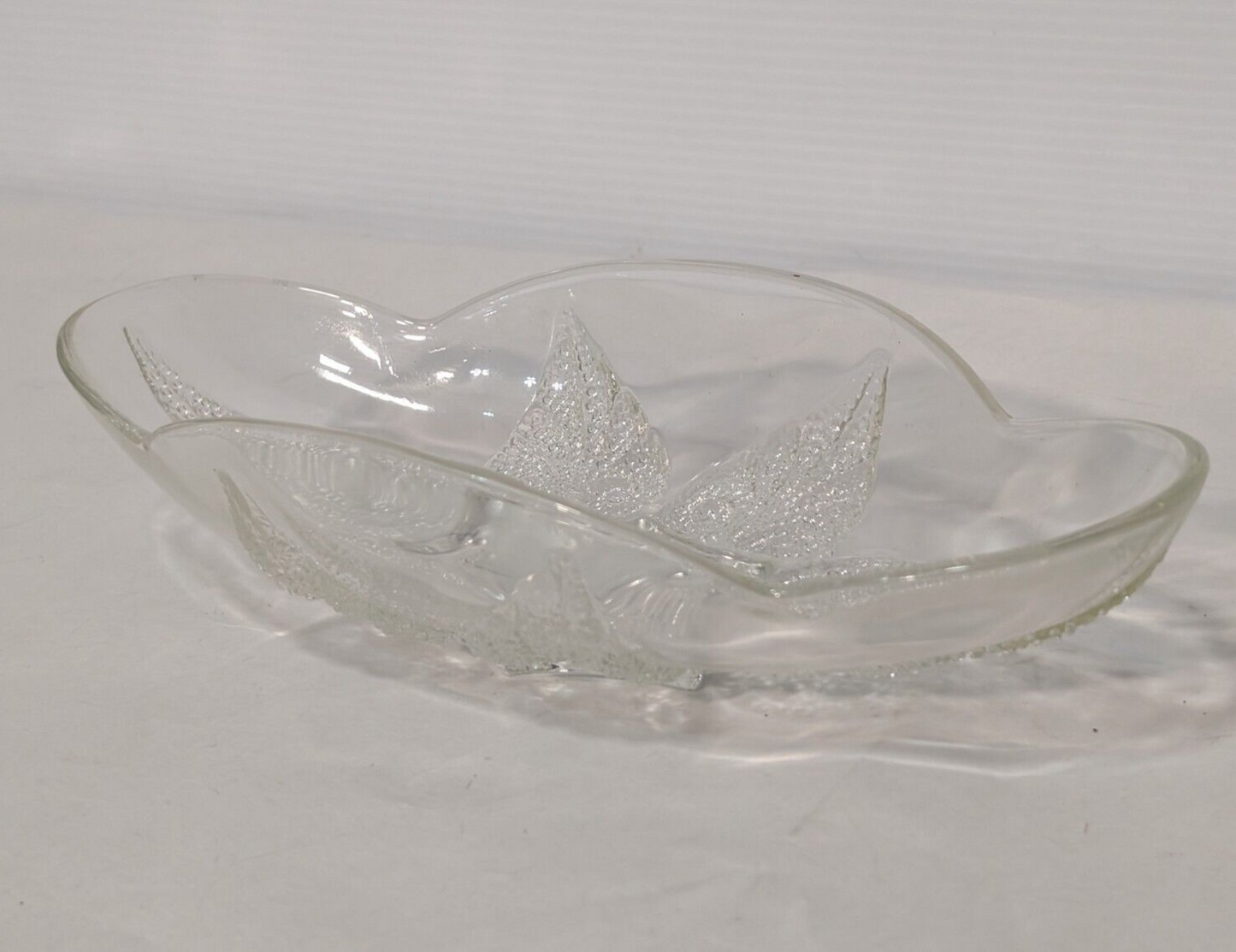Vintage Oval Renaissance Hocking Clear Glass Dish with Beaded Leaf Motif