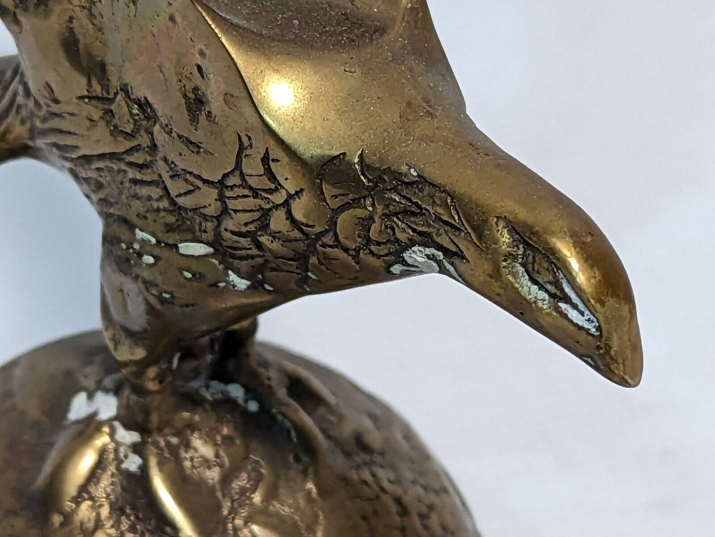 Vintage Brass Eagle Surmounting Globe Paperweight