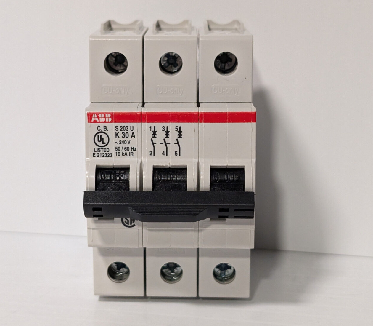 ABB S203U-K30 Circuit Breaker, 3-Pole, 30 A, 162K861H01, 240 VAC, 50/60 Hz