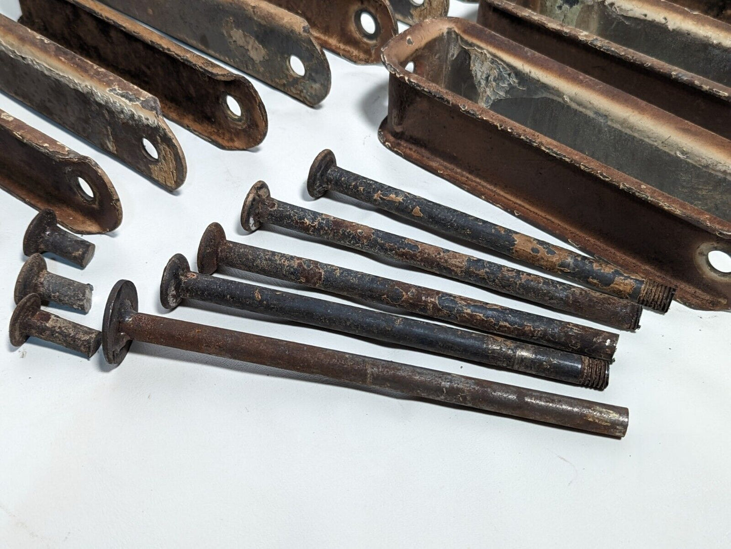 Lot of 8 U brackets with 5 pins, 4 sheared heads as pictured, shabby chic crafts