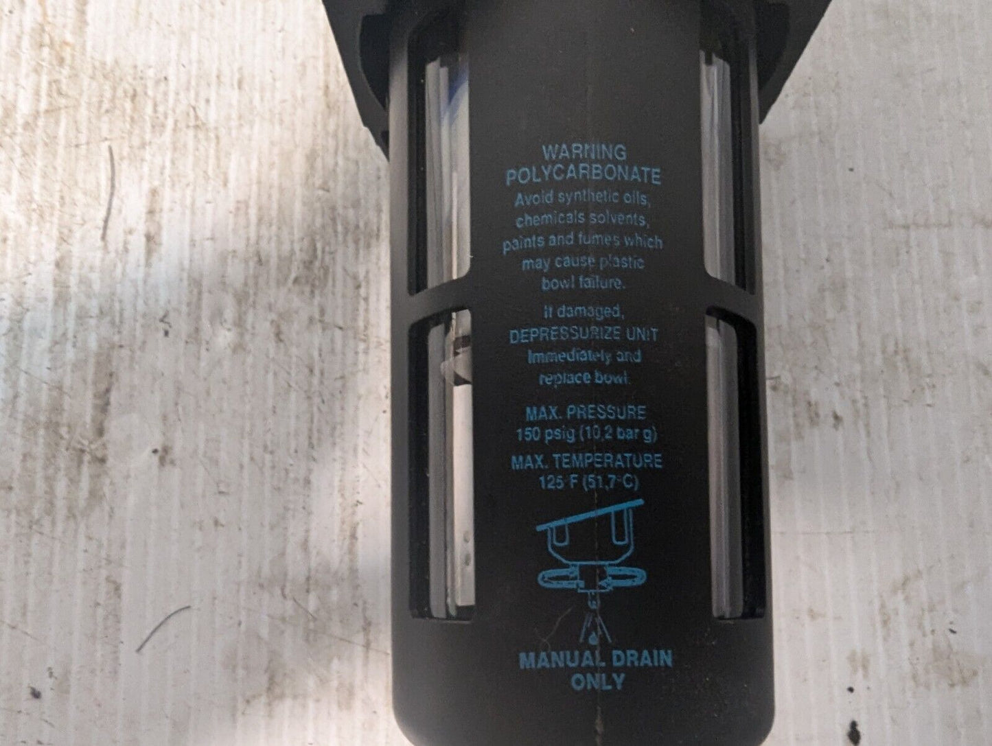 Wilkerson F28-04-SK00 Air Particulate Filter PC Bowl, 5 micron, 150psi, 1/2" NPT