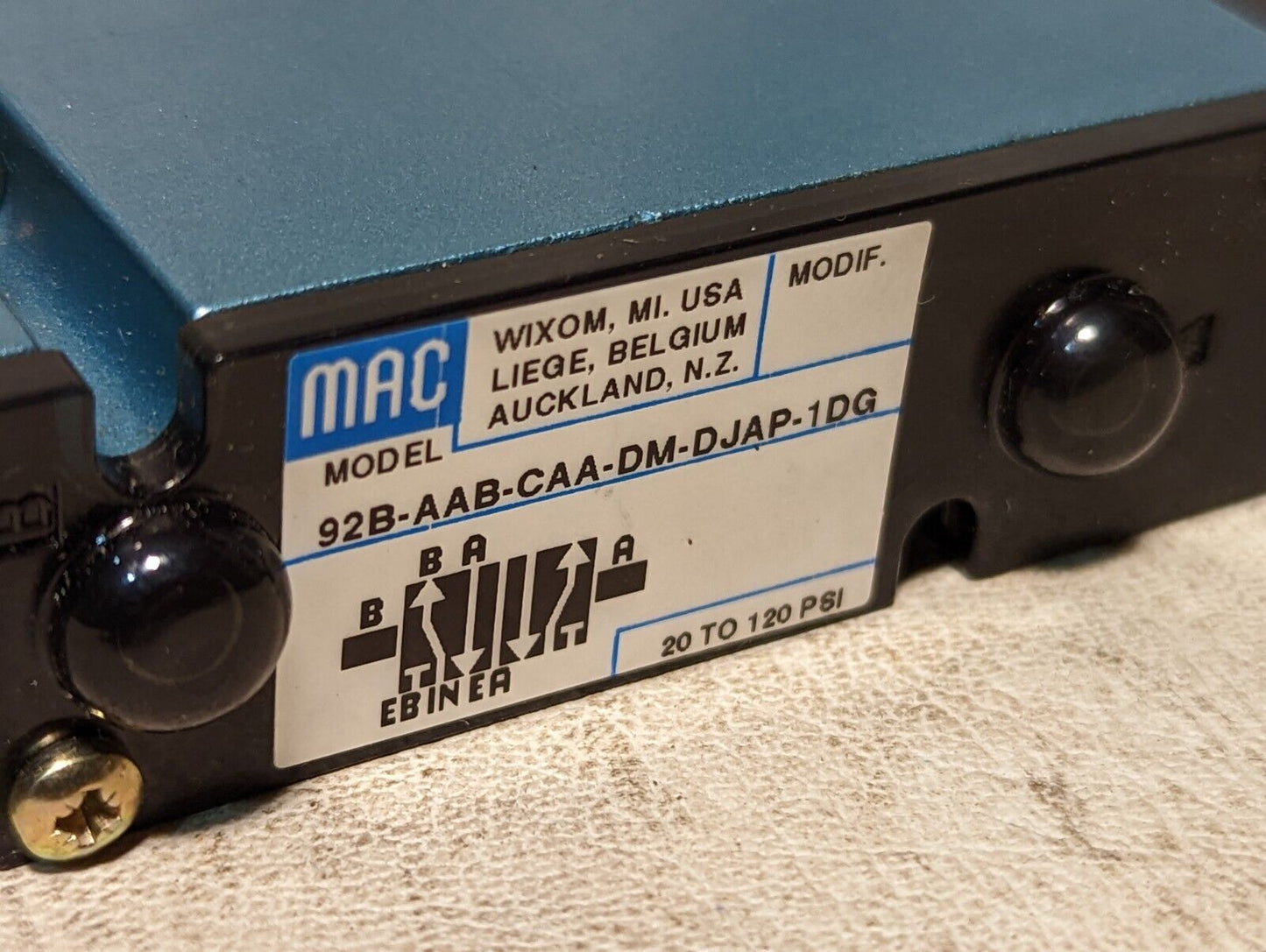 MAC 92B-AAB-CAA-DM-DJAP-1DQ solenoid valve with DMB-DJAP-1DQ, 20 to 120PSI
