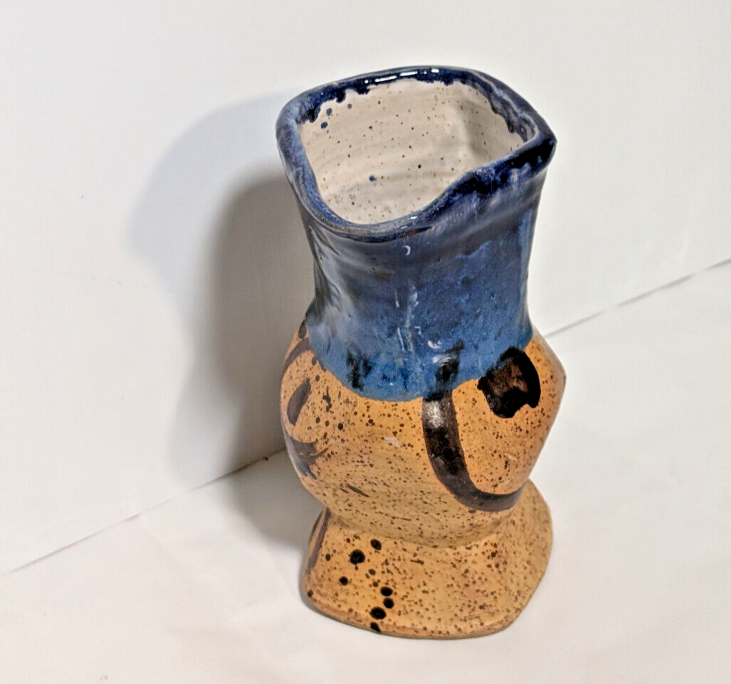 Vintage Blue Brown Glaze Artisan, Folk Art, Handmade, Pottery Mug, Vase, Planter