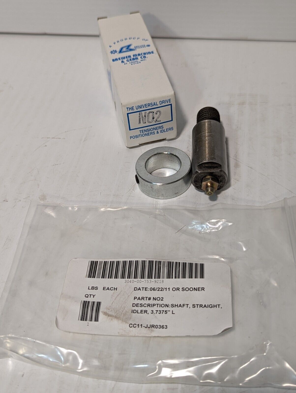 Brewer Machine & Gear NO2 Drive Tightener Shaft, Straight Idler - Free Shipping