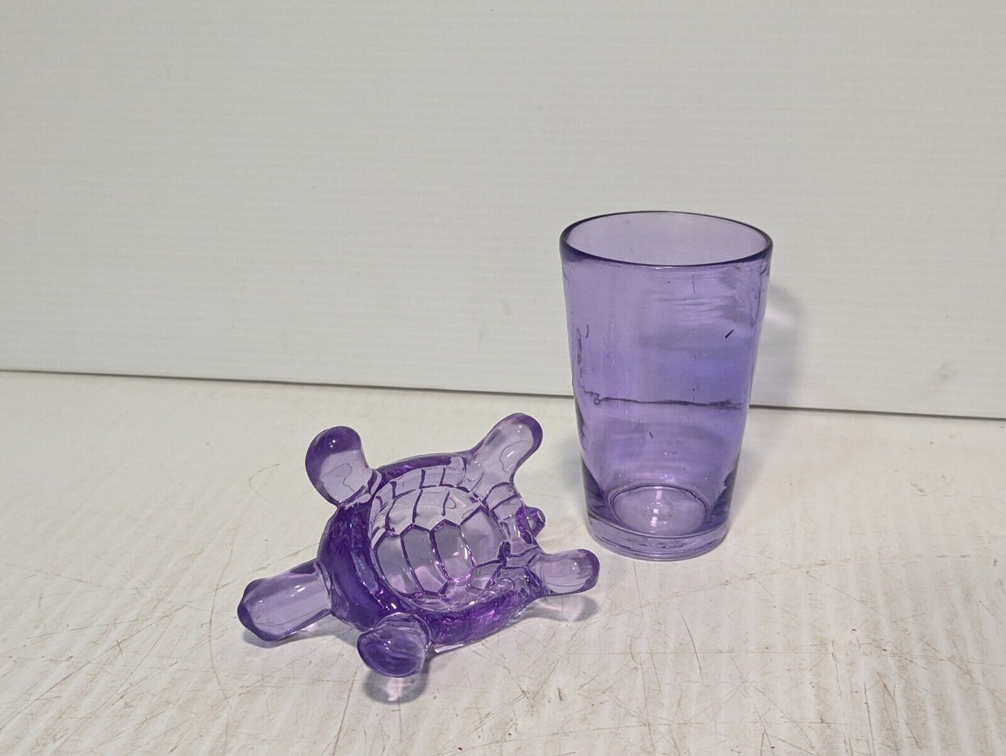 Translucent Violet Glass and Turtle Figurine Set - Perfect for a Youngster!