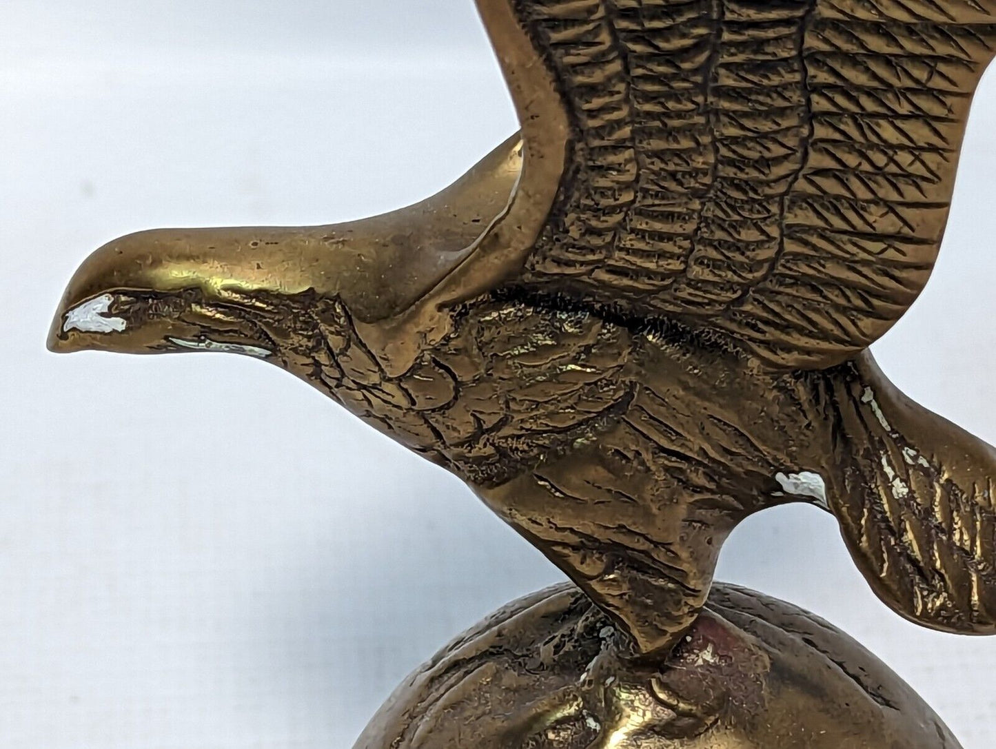 Vintage Brass Eagle Surmounting Globe Paperweight