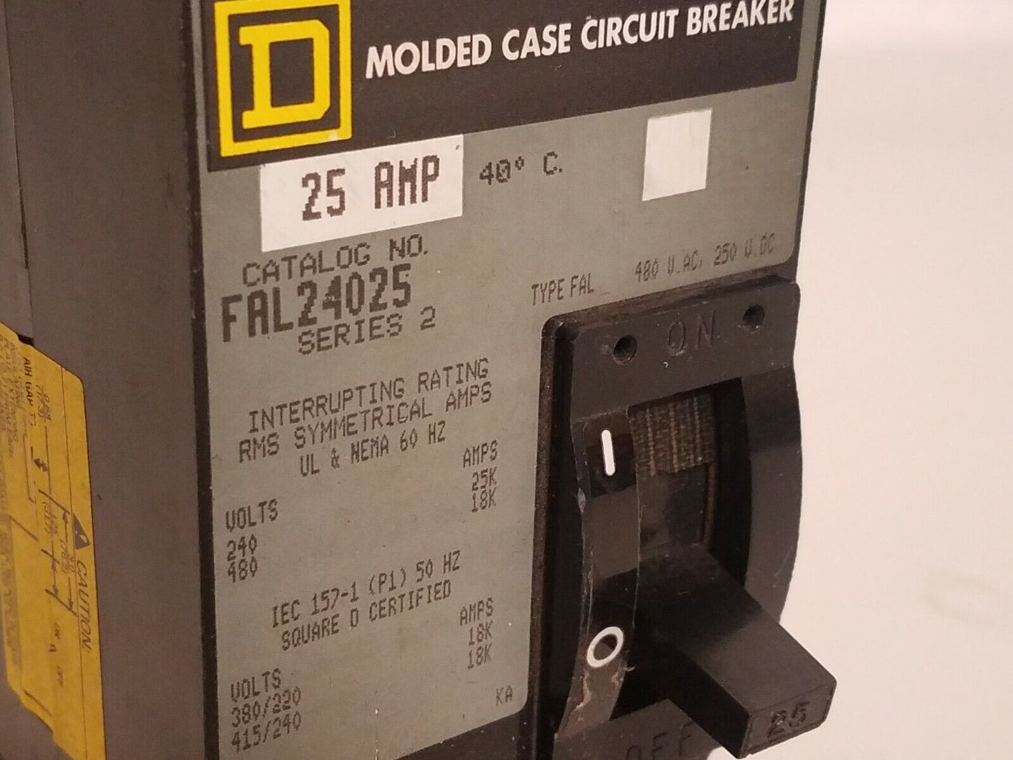 Square D FAL24025 Series 2 Circuit Breaker 2 Pole 25A 480VAC 250VDC