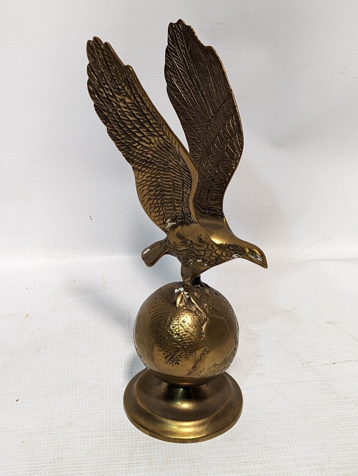 Vintage Brass Eagle Surmounting Globe Paperweight