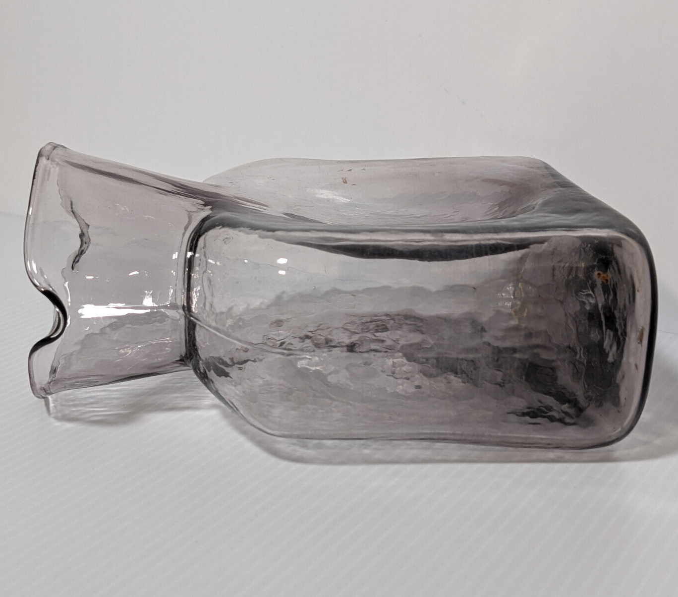 Vintage Blenko Art Glass Carafe, Vase, Grey Smoke, MCM, Textured, Organic Design
