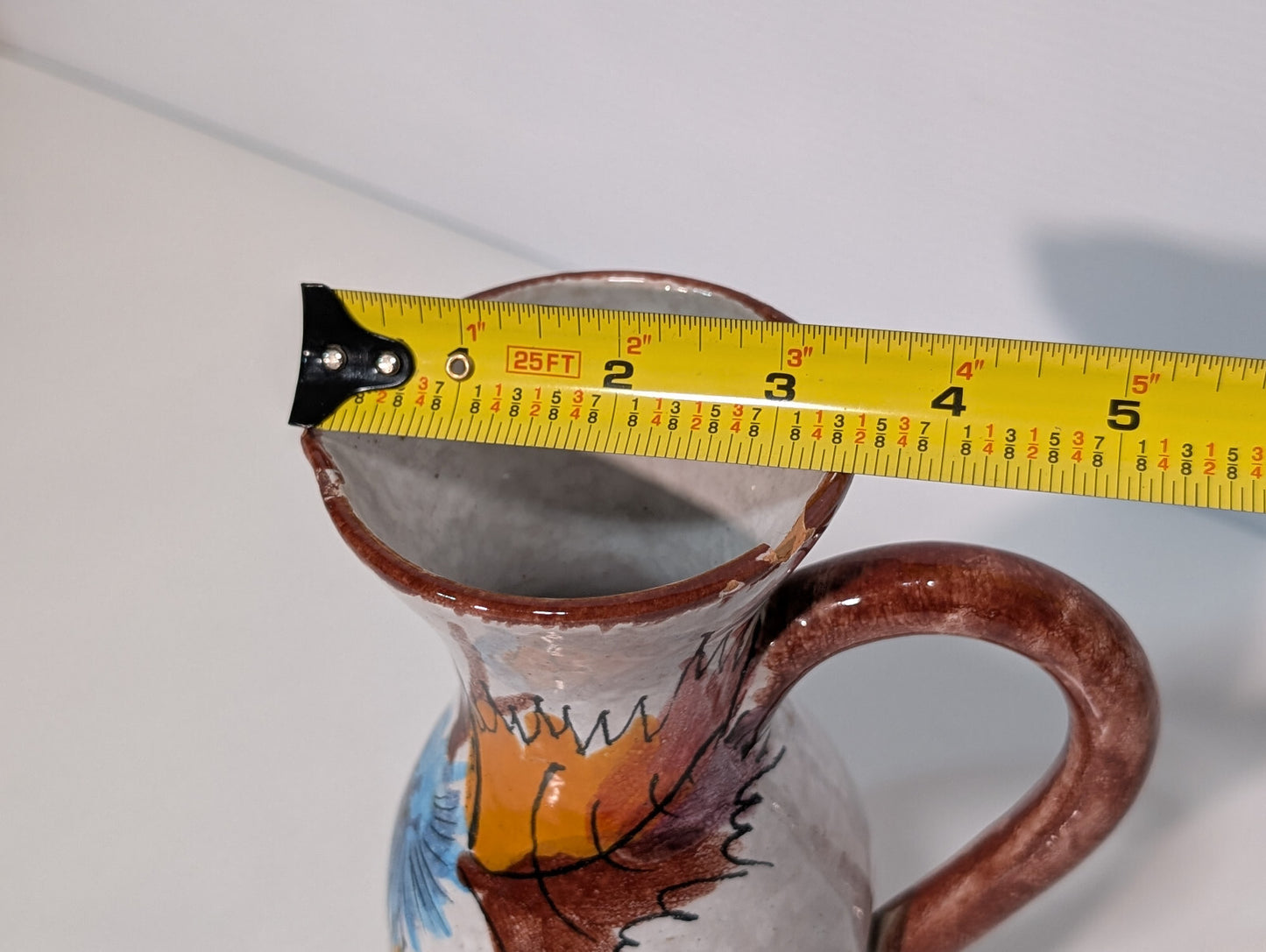 Vintage Mid Century 50s Florentine Original Handpainted Leaves Art Pitcher Vase