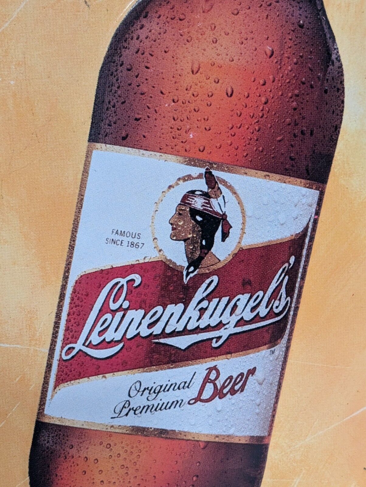 Vintage Leinenkugel Beer Indian Maiden Aluminum Sign 18" x 9" Leinenkugel's