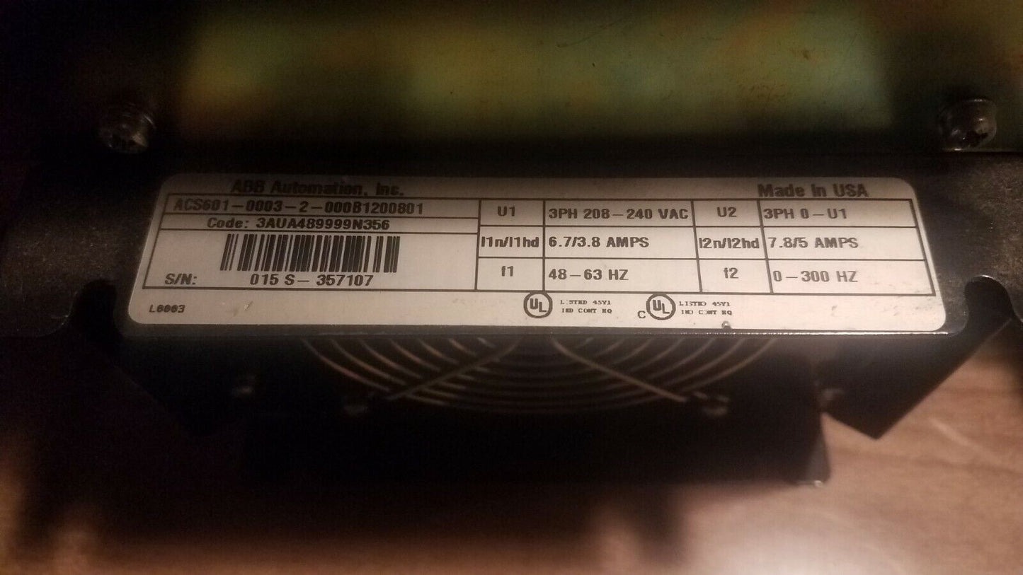 ABB ACS 600 SmartDrive, ACS601-0003-2-000B120081, 3 phase, 208-240VAC