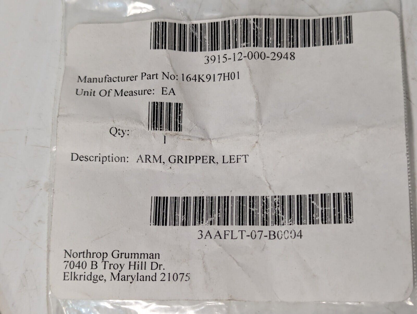 3915-12-000-2948 164K917H01 Left Gripper Arm - Free Shipping